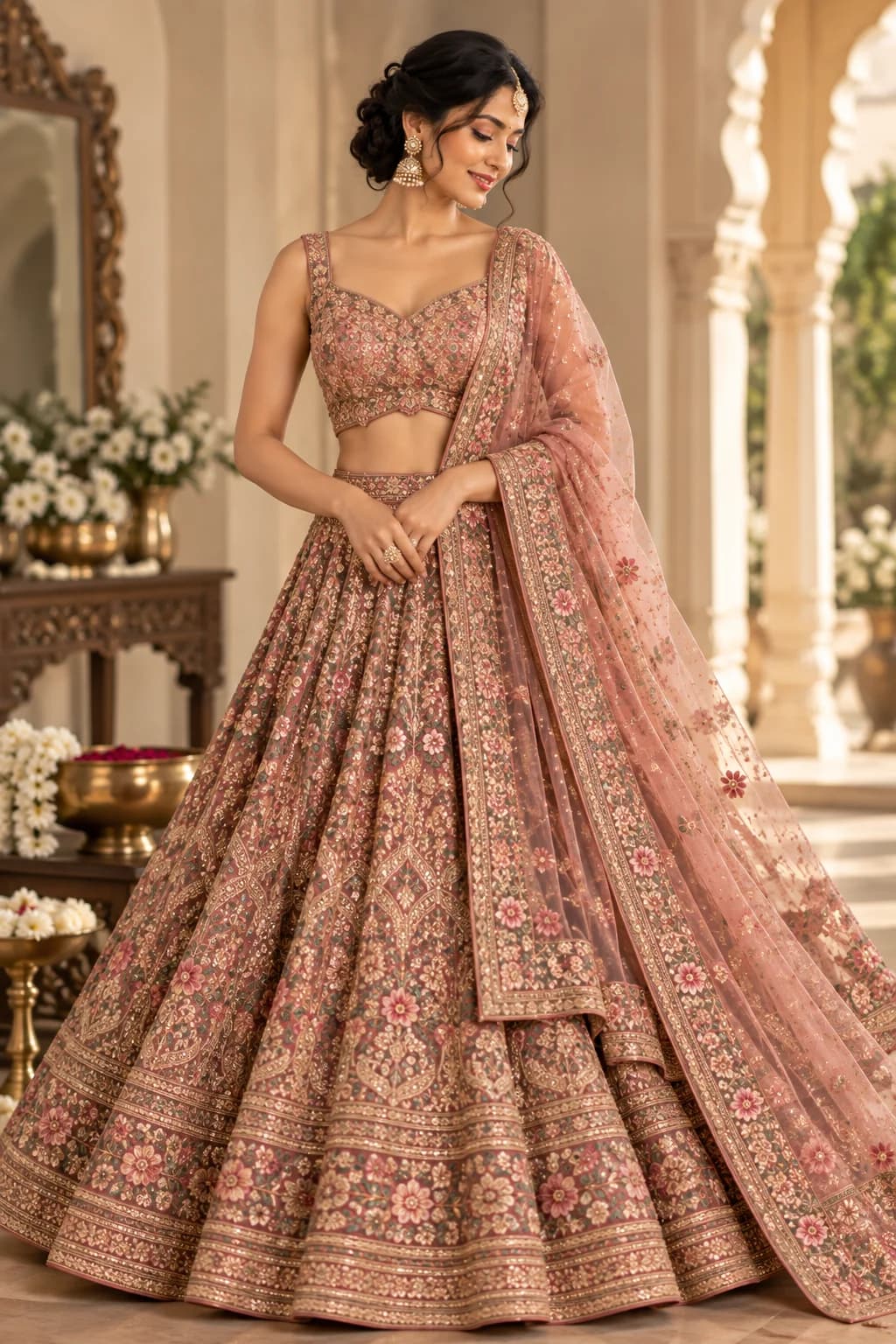 AI lehenga virtual try-on fashion visualization on a woman