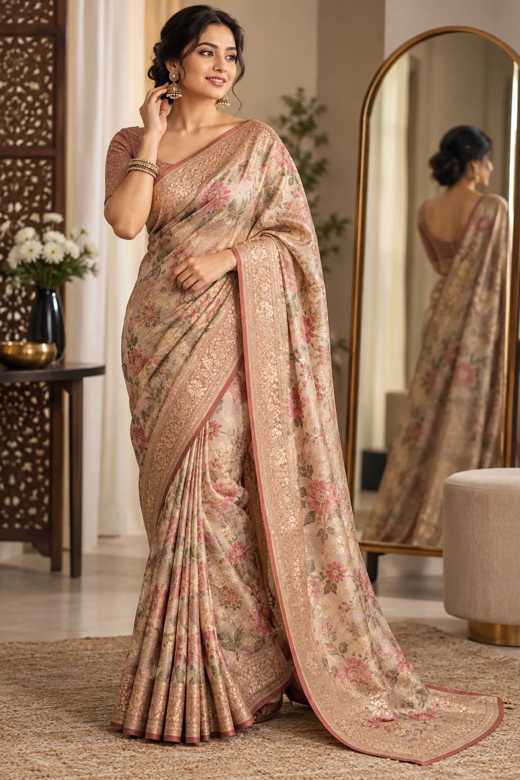 AI saree virtual try-on fashion visualization on a woman