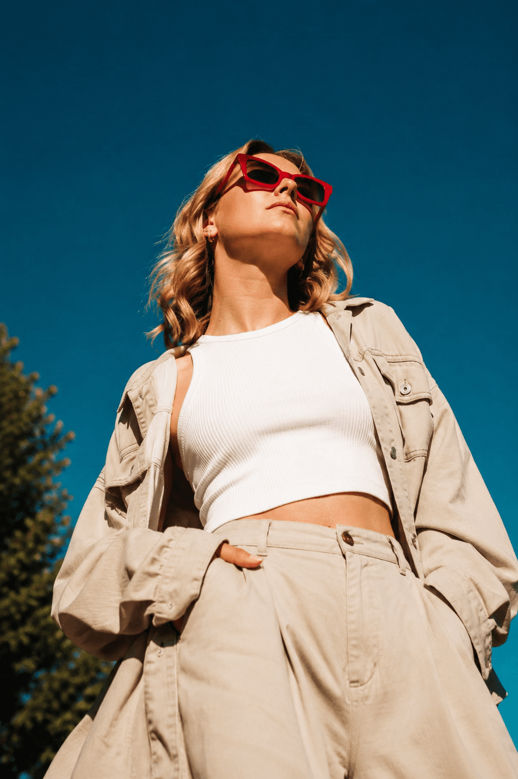 Fashion-conscious woman wearing a premium coordinated outfit outdoors