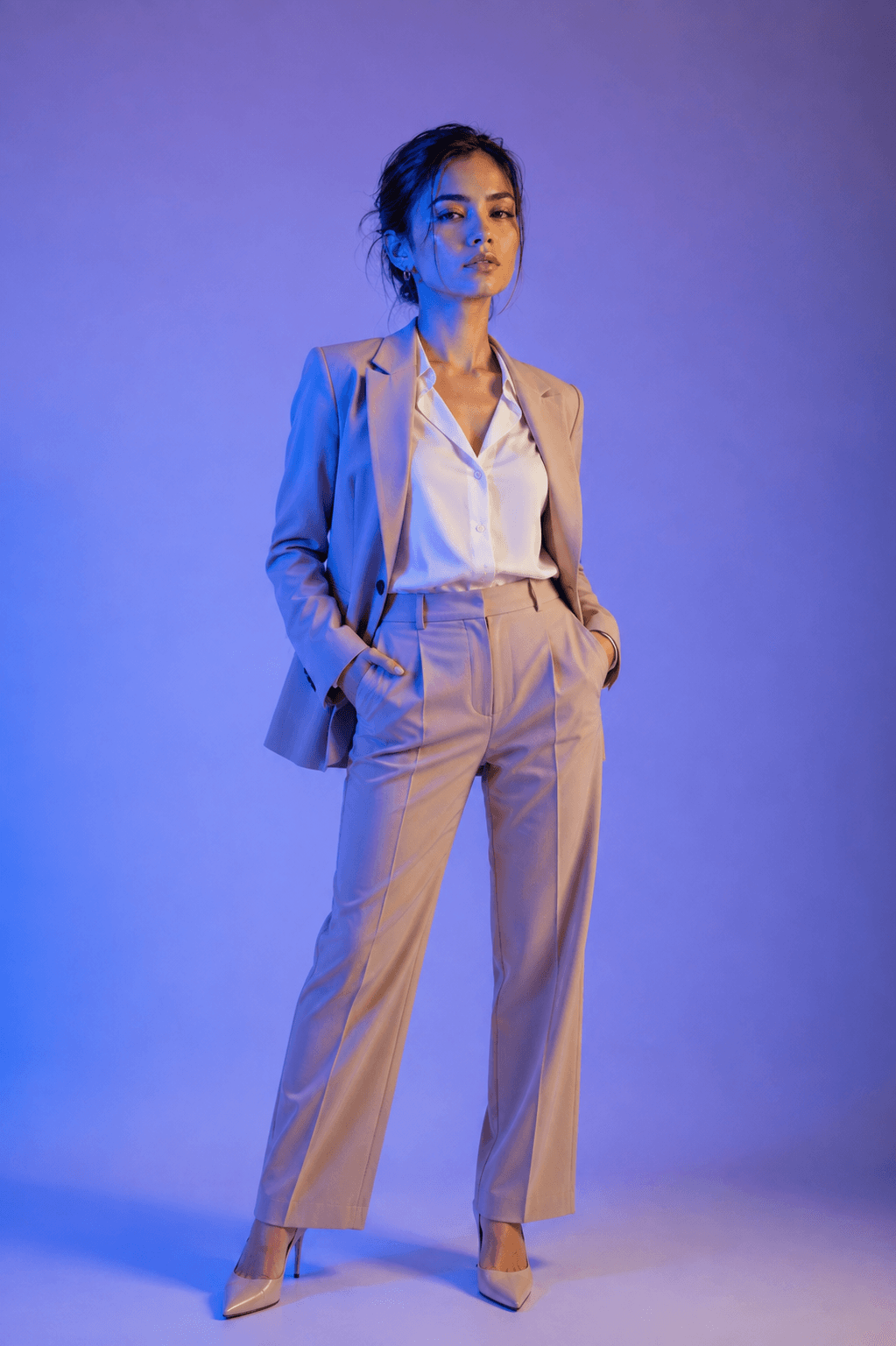 AI virtual try-on result for a refined formal outfit