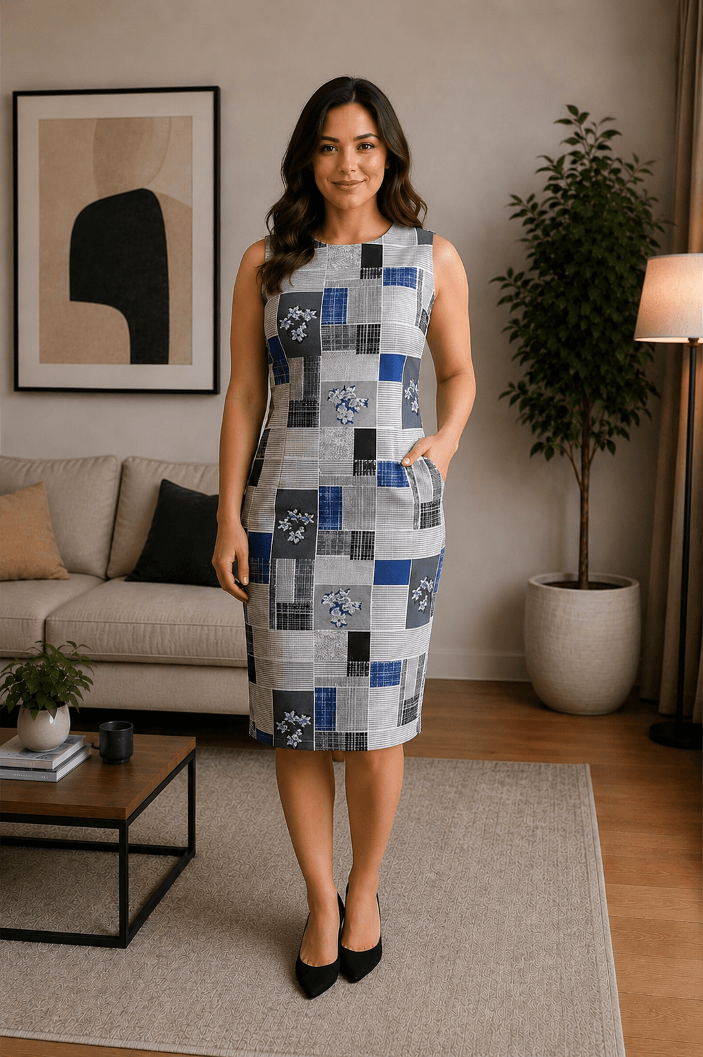 AI-generated fashion result shown on a model