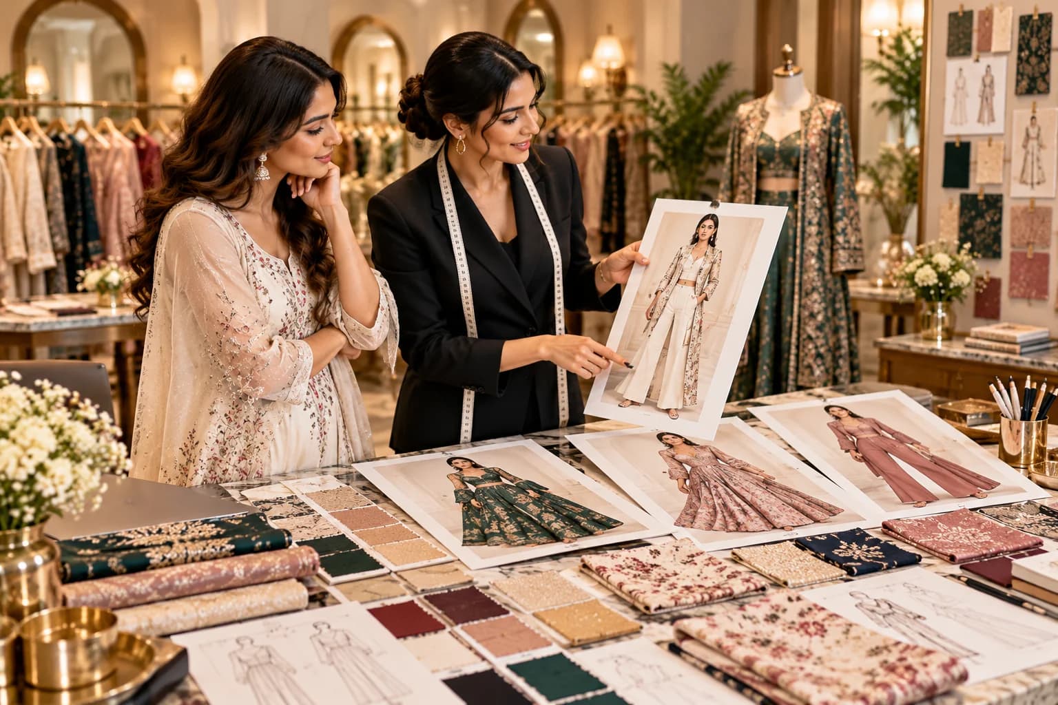 Boutique fashion concept visualized on a person before stitching