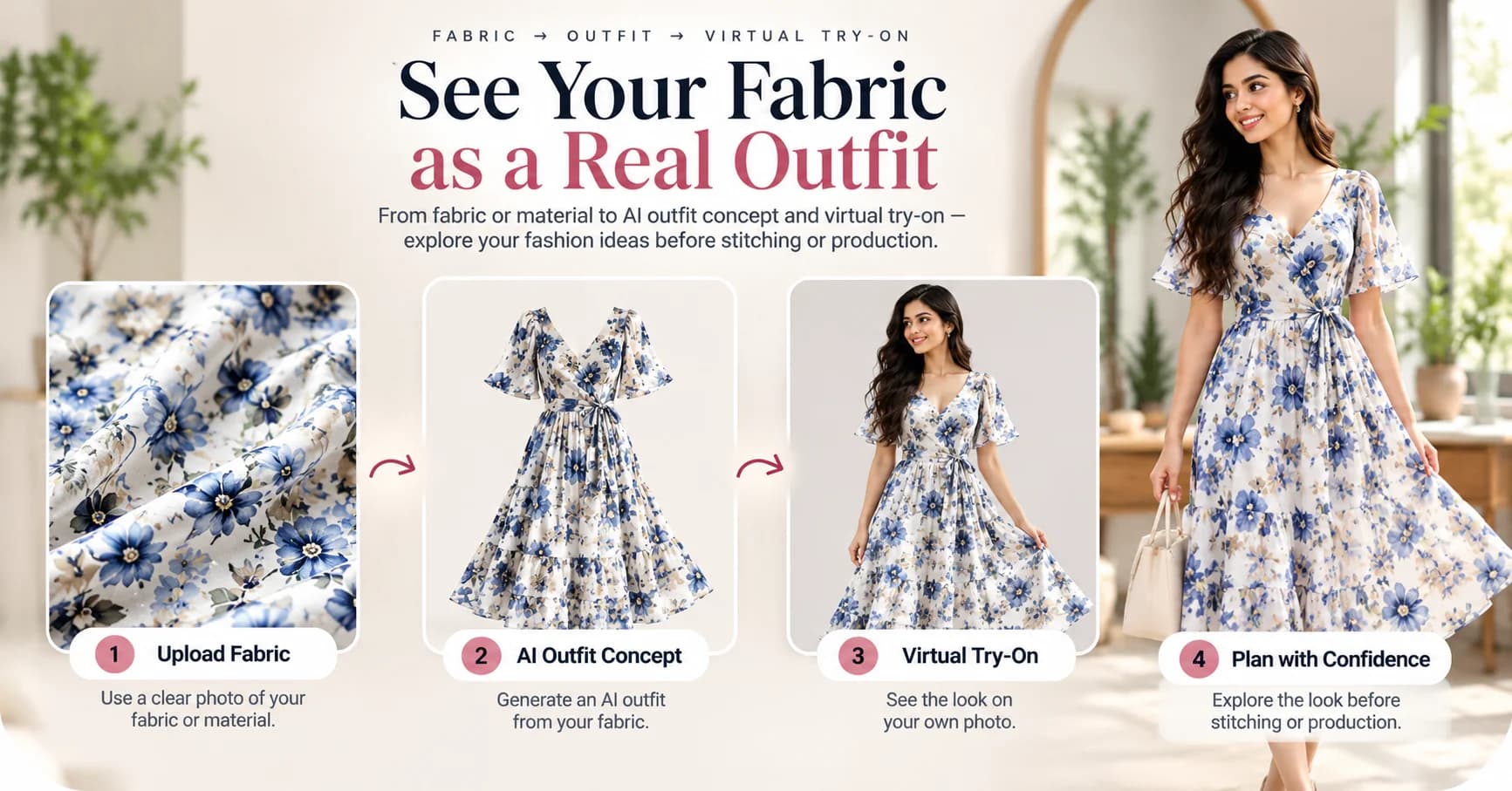 Fabric to AI outfit concept and virtual try-on workflow